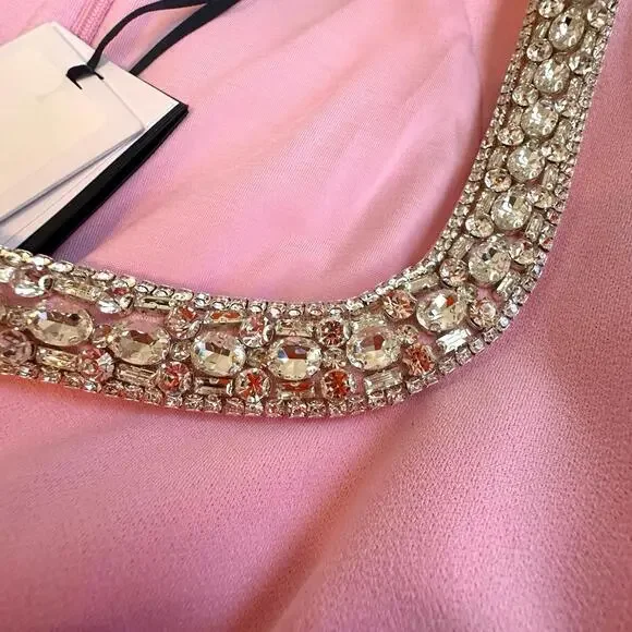 NWT 598 Retrofete Bexley Beaded Crystal Pink Mini Dress Embellished Large - Picture 12 of 14